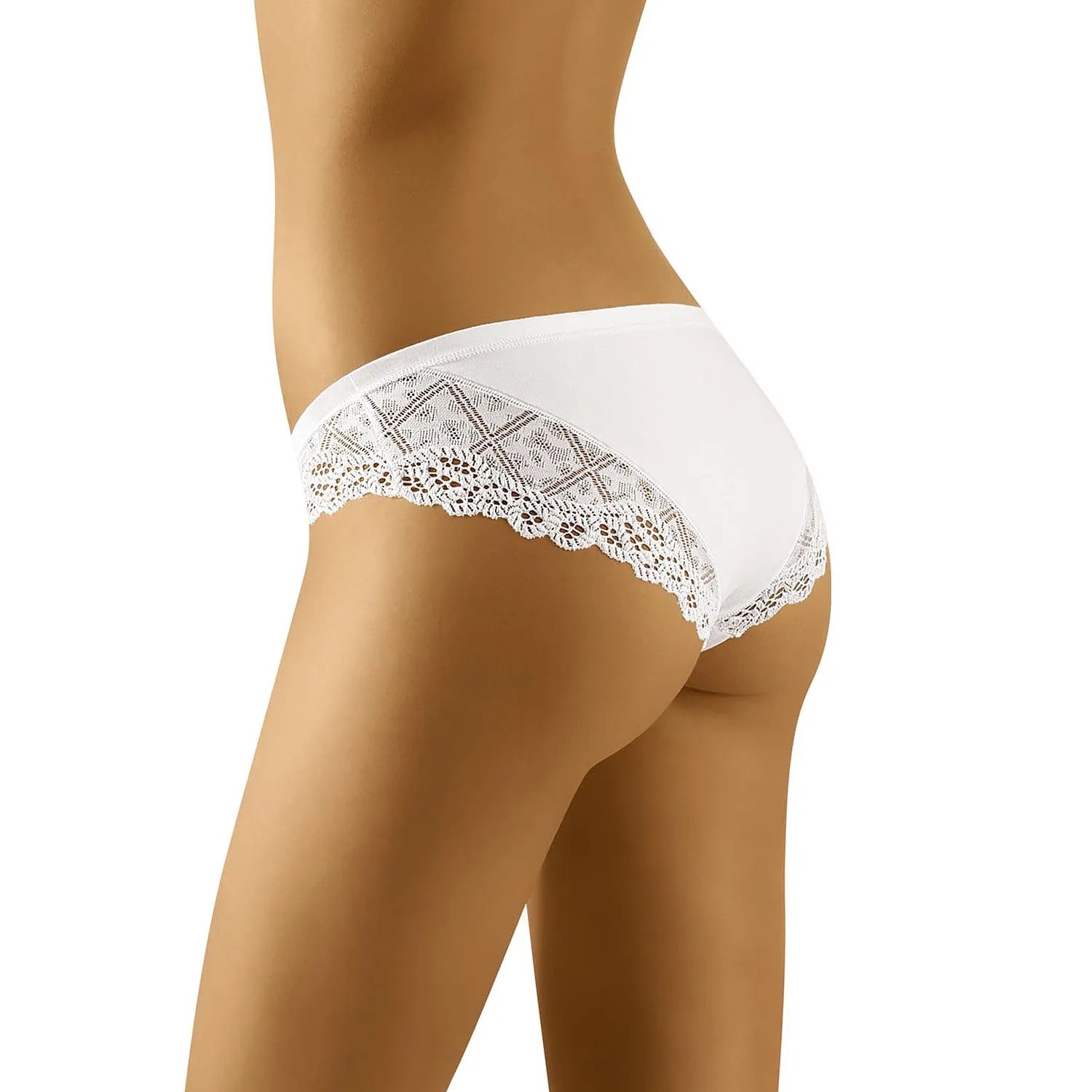 Culotte blanche en dentelle Wolbar 159222, coupe hanche, coton doux, détails élégants, confort et style féminin.