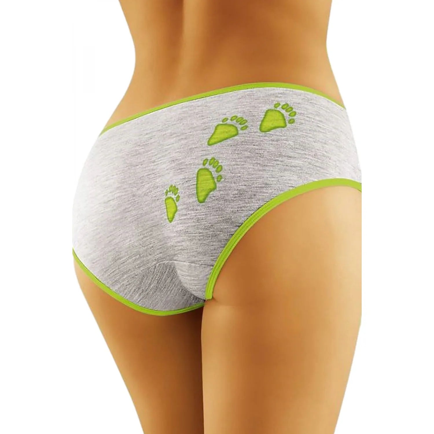 Culotte sexy Wolbar grise avec imprimé hérisson, bordures vertes, design original et confort premium, lingerie érotique.