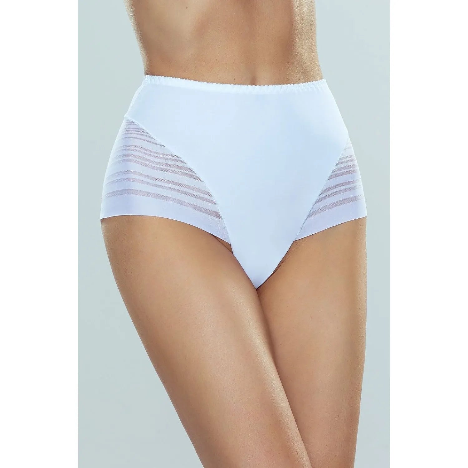 Culotte Eldar taille haute microfibre douce maintien ventre renforcé bandes transparentes côtés maille ajourée blanche élégante sophistiquée confortable couverture