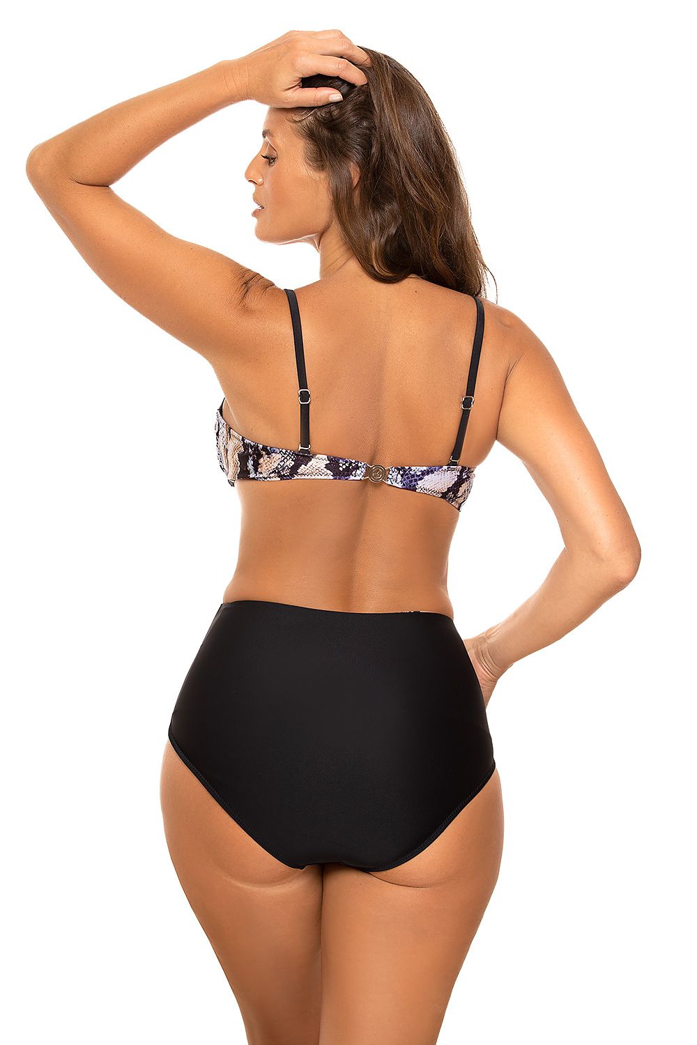 Maillot de bain deux pièces Marko 164126, motif serpent, bretelles réglables, culotte haute noire, tissu italien.
