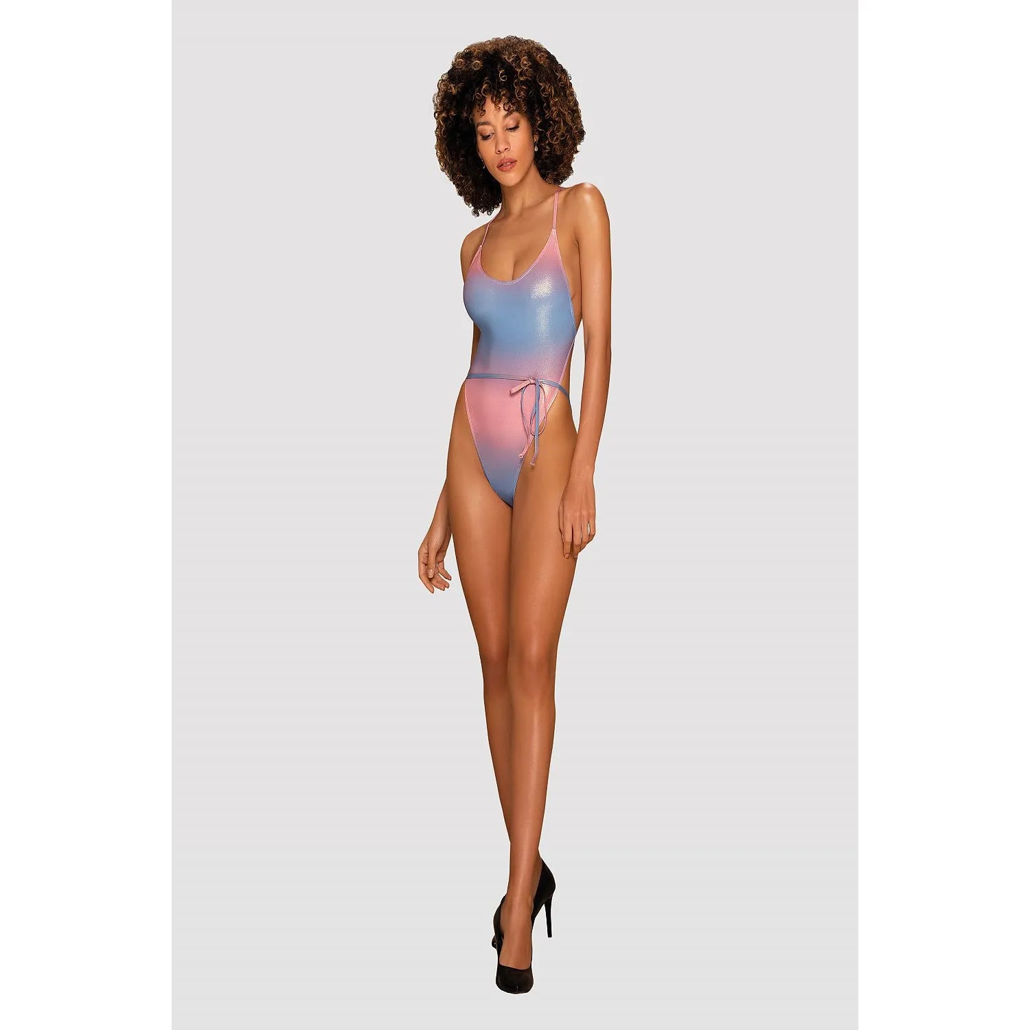 Body lingerie sexy chic design moderne dégradé bleu rose bretelles ajustables coupe hanches cordon elasthanne polyester intime couple discrètement qualifié