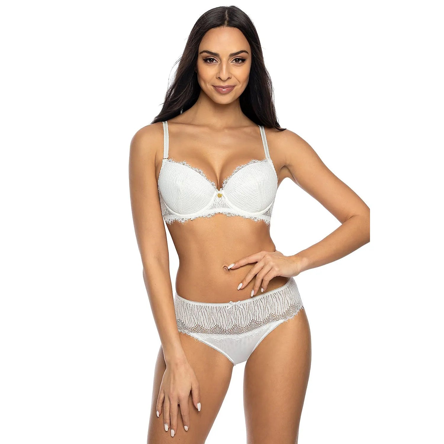 Culotte blanche en dentelle ajourée avec motif géométrique et nœud à la taille, élégante et confortable pour femmes.
