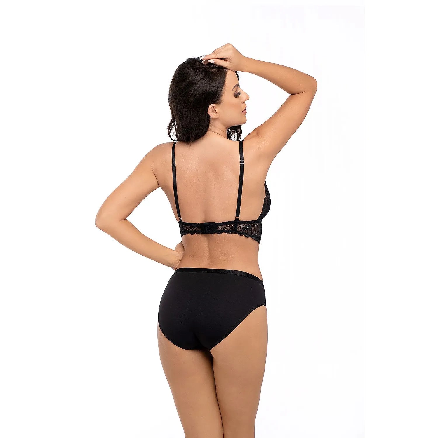 Ensemble lingerie Babell noir dentelle florale, soutien-gorge sans armature, culotte classique, élégant et confortable.