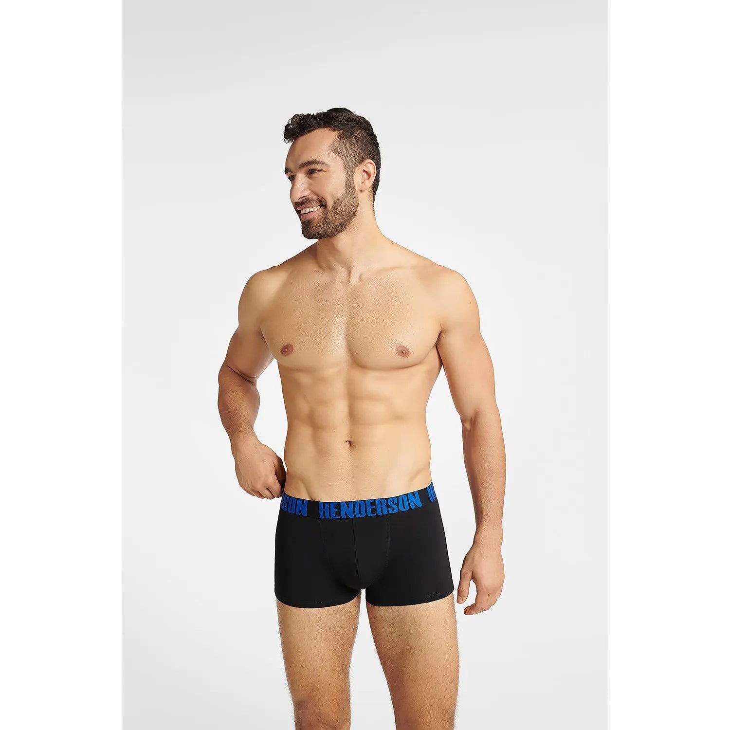 Boxer homme noir Henderson en coton élastique, logo rouge, ajusté, design classique, confort optimal.