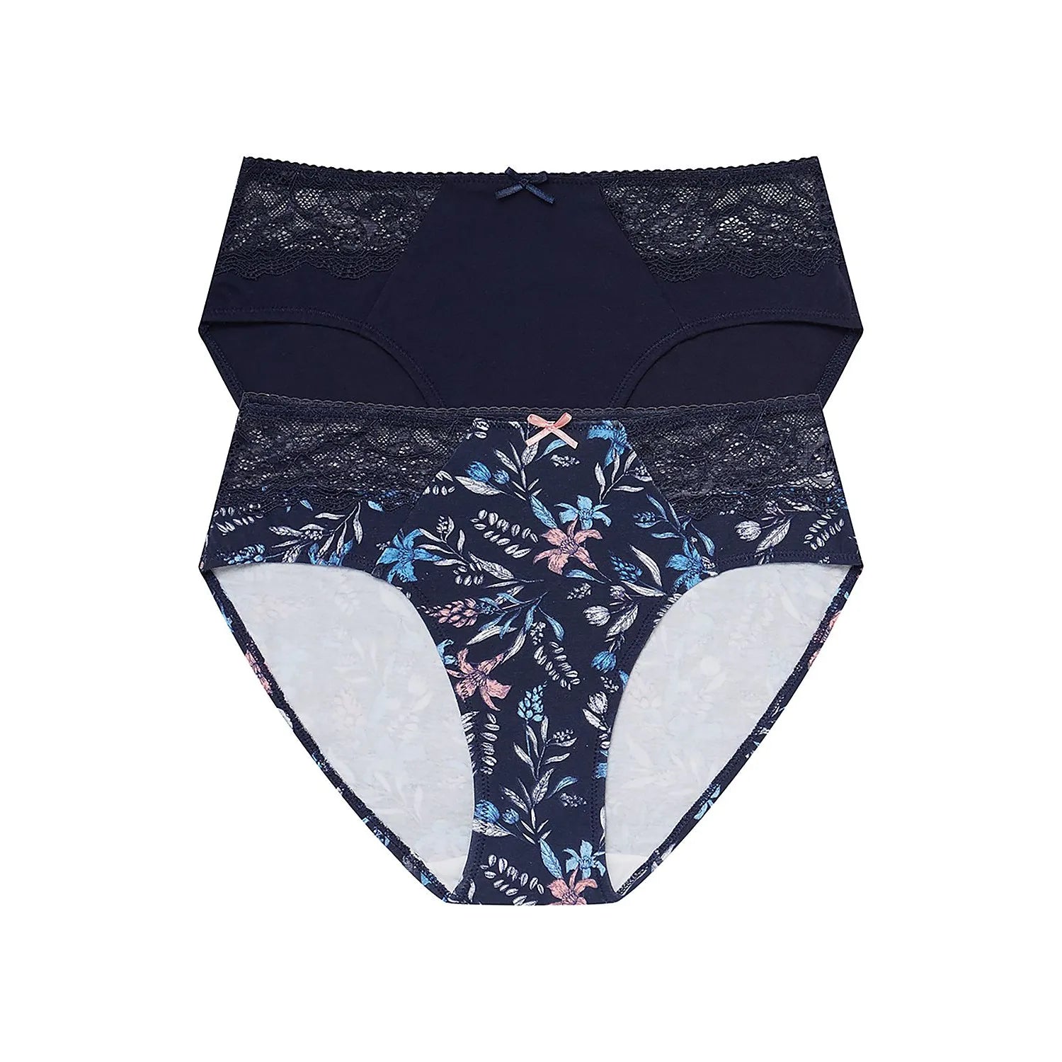 ensemble culottes féminines dentelle coton élasthanne taille haute maintien confortable respirant bleu marine motif floral noeud discret raffiné