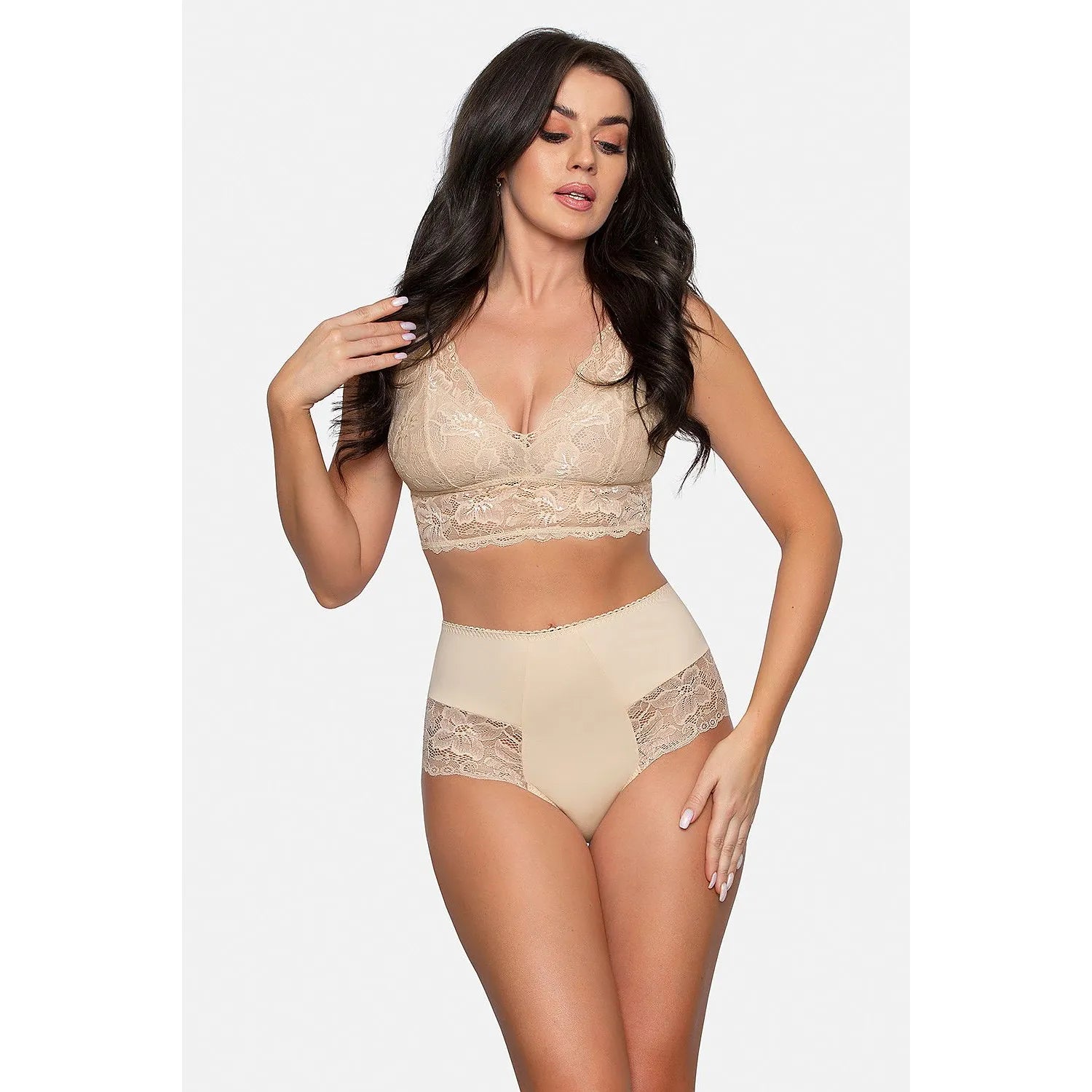 culotte Babell taille haute dentelle confortable gainante coton extensible doublée beige discrète élégante invisible quotidien raffinement sensuelle