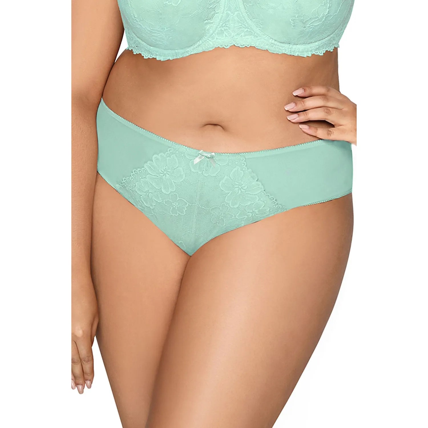 Ensemble de lingerie féminine dentelle florale microfibre vert menthe soutien-gorge culotte ajustables couvrant confort élégance féminin intime