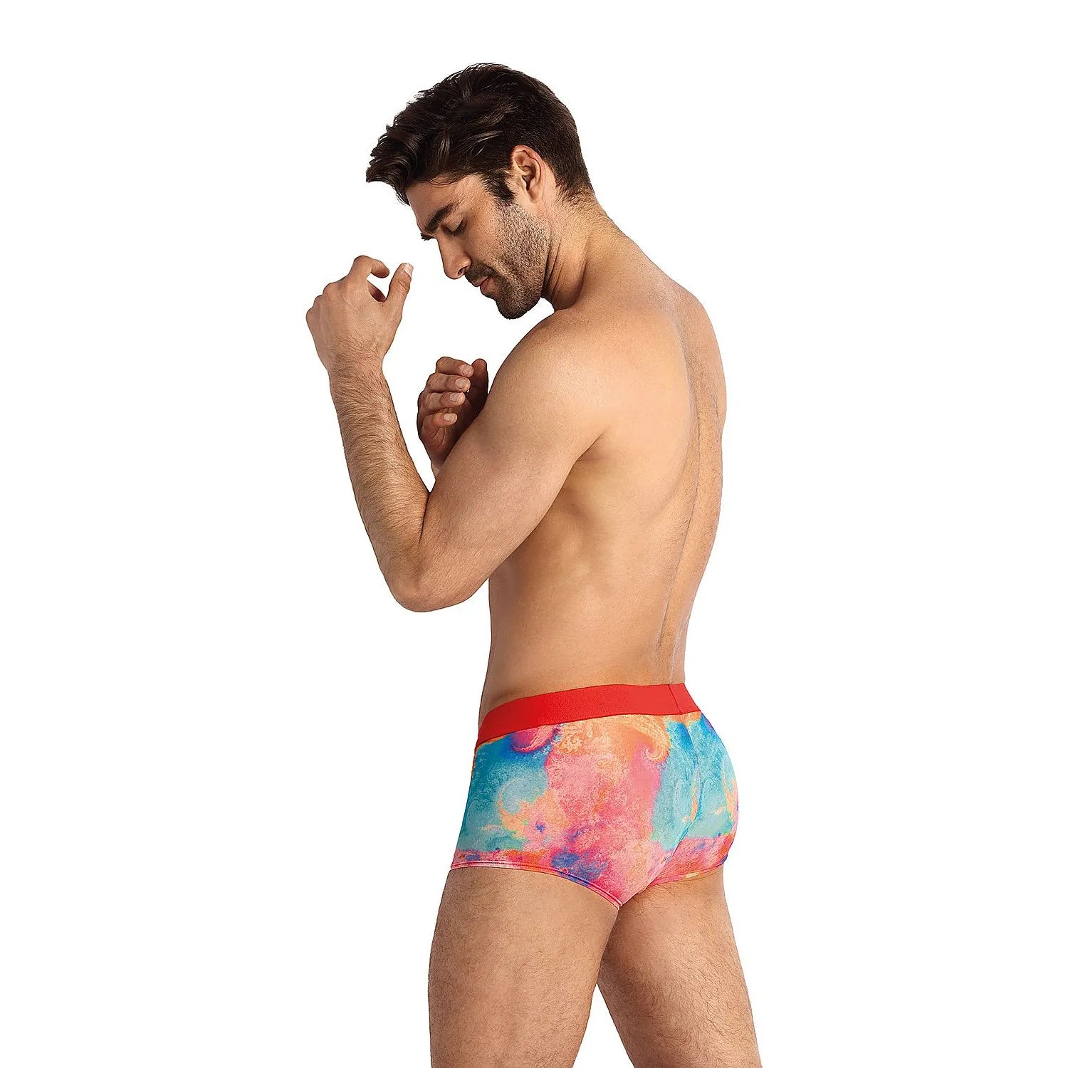Boxer homme Anais 181801 coloré, coupe sportive, tissu elasthanne-polyamide, ceinture rouge, confort et maintien optimal.