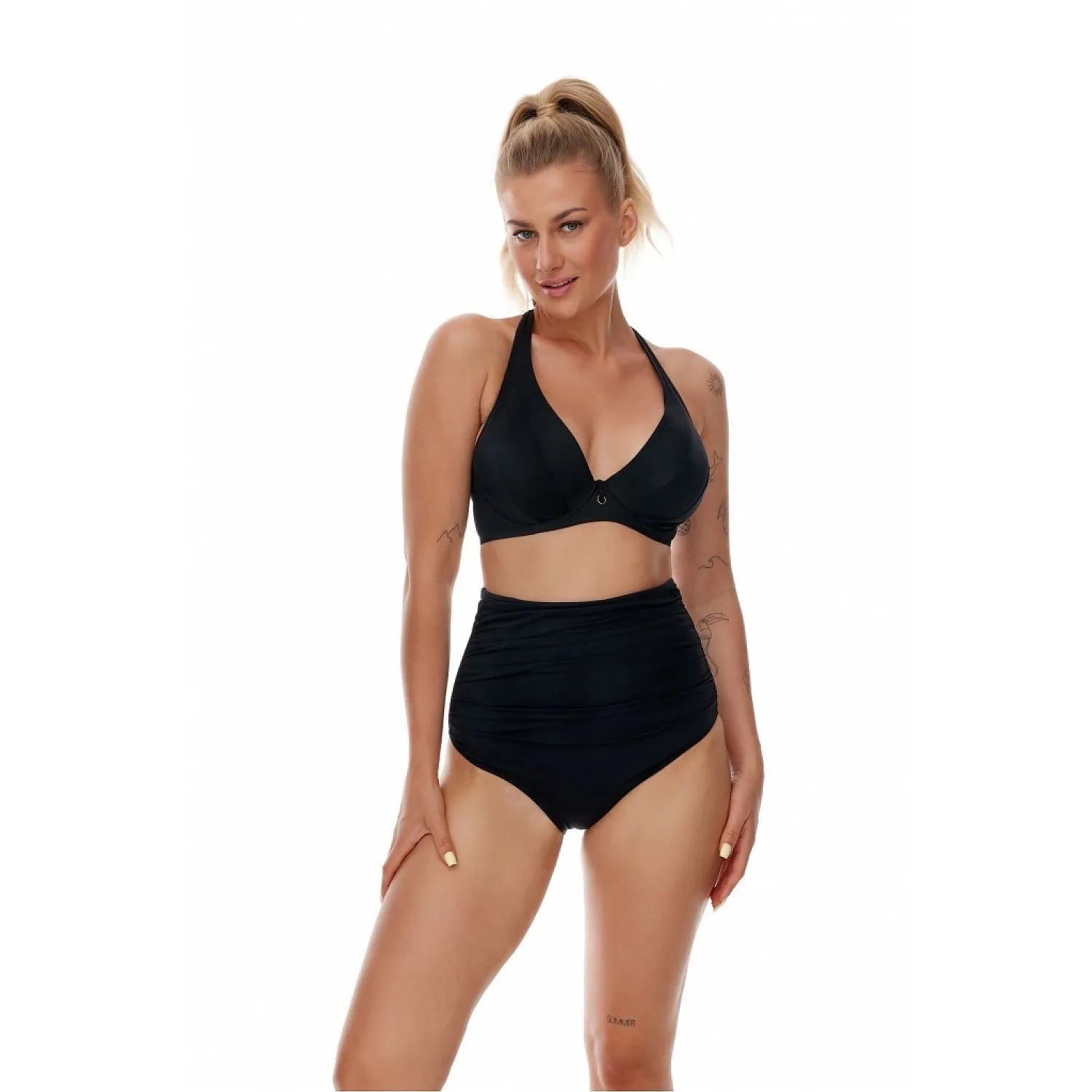 Bikini deux pièces Lupo Line model 182252 culotte taille haute noir soutien-gorge bikini classique elasthanne polyamide taille hanche 36-44