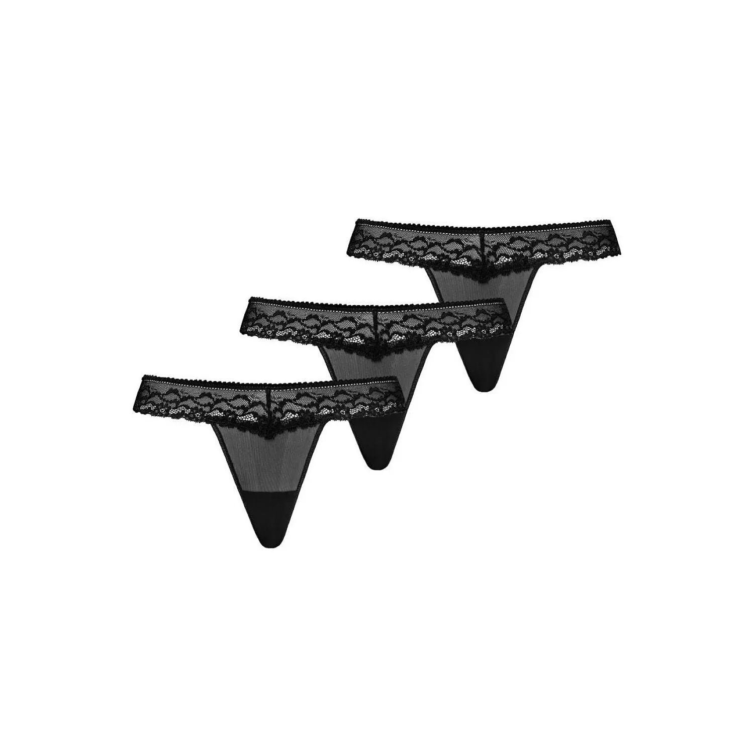 ensemble trois strings maille fine dentelle florale taille basse sexy noir respirant confortable maintien élastique discret élégant