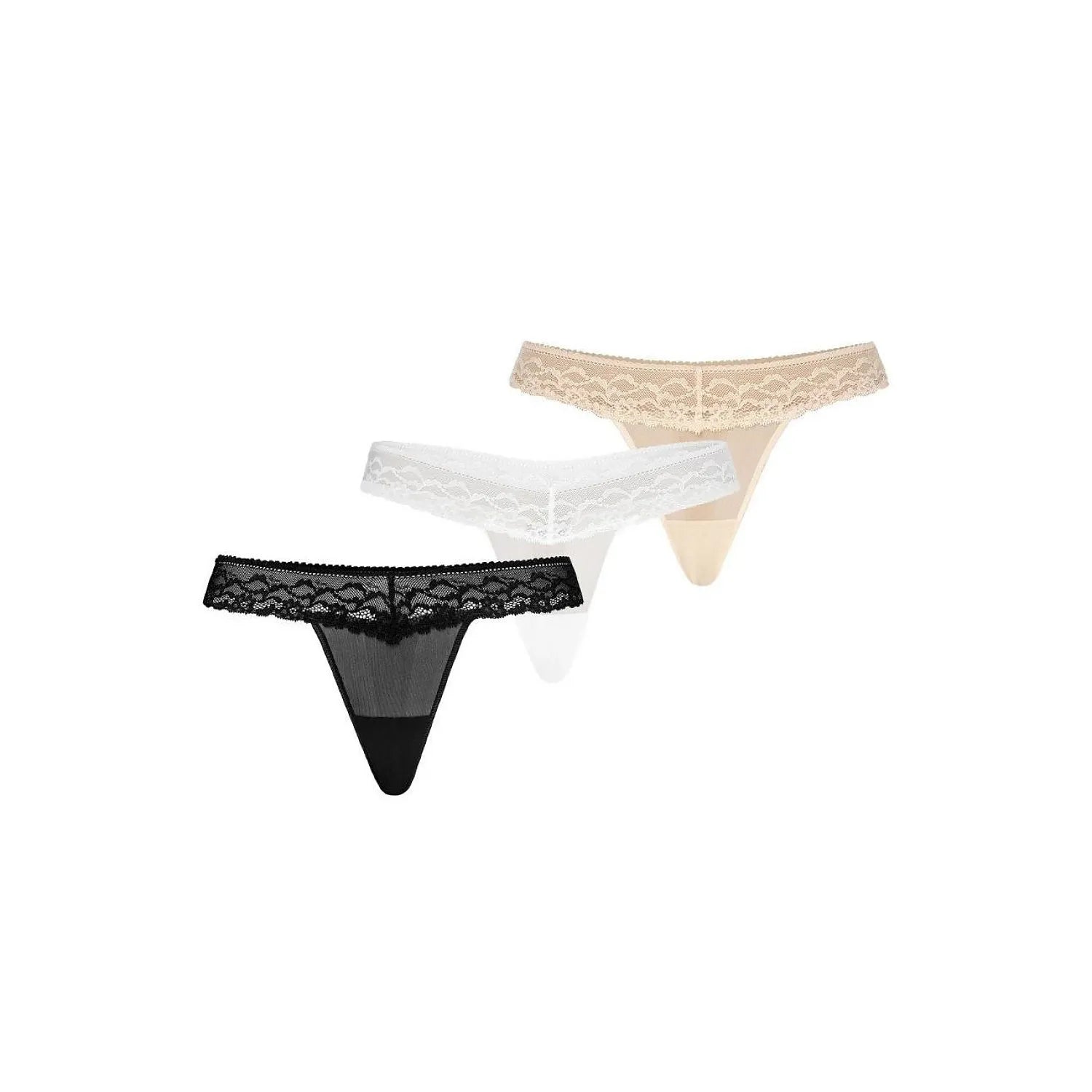 Ensemble de lingerie sexy en dentelle et maille pour femmes, 3 strings noir, blanc, beige, dentelle raffinée, confort optimal, lingerie érotique, taille unique