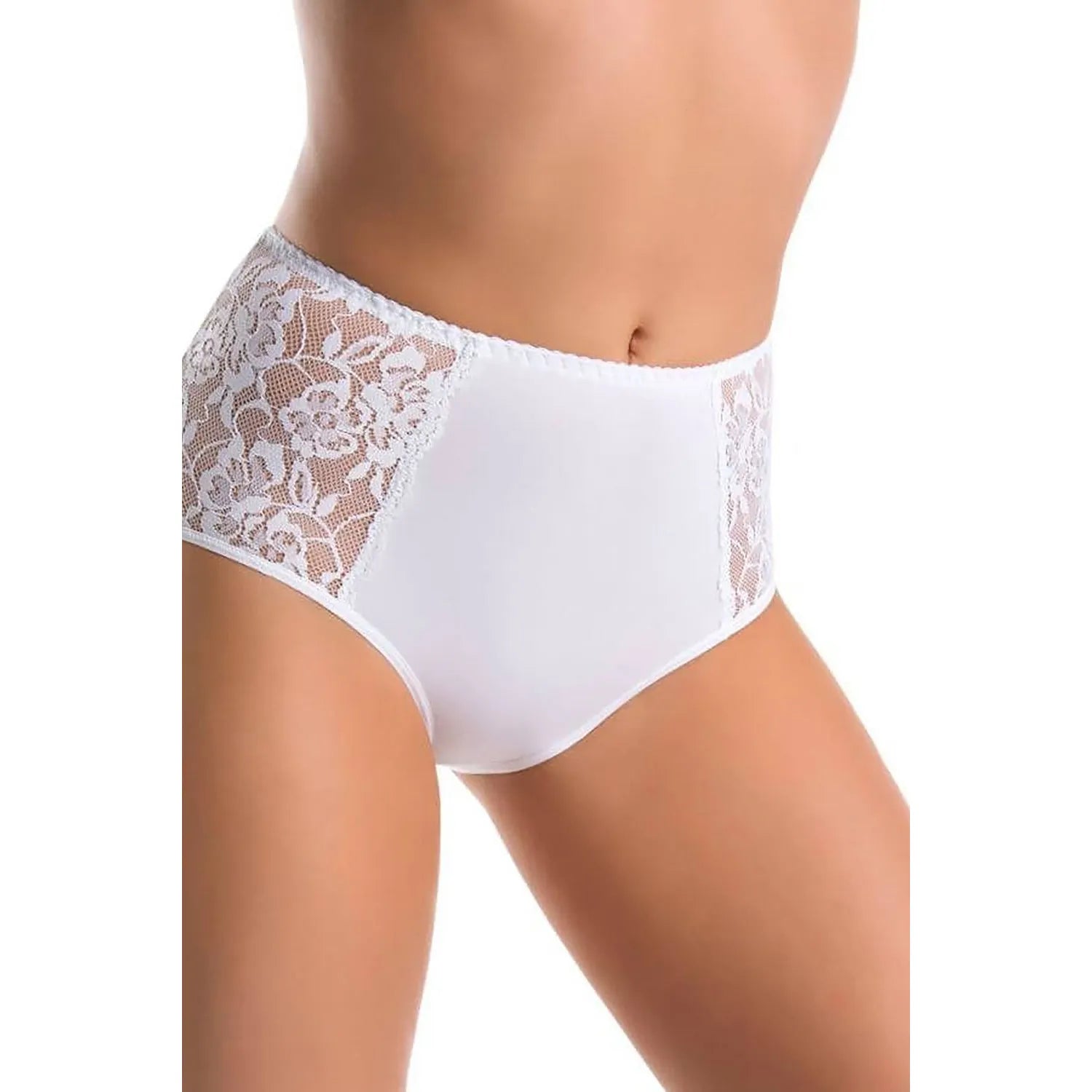 Culotte haute blanche en dentelle florale, confort et élégance, tailles XS à XXXXXL, lingerie féminine raffinée.