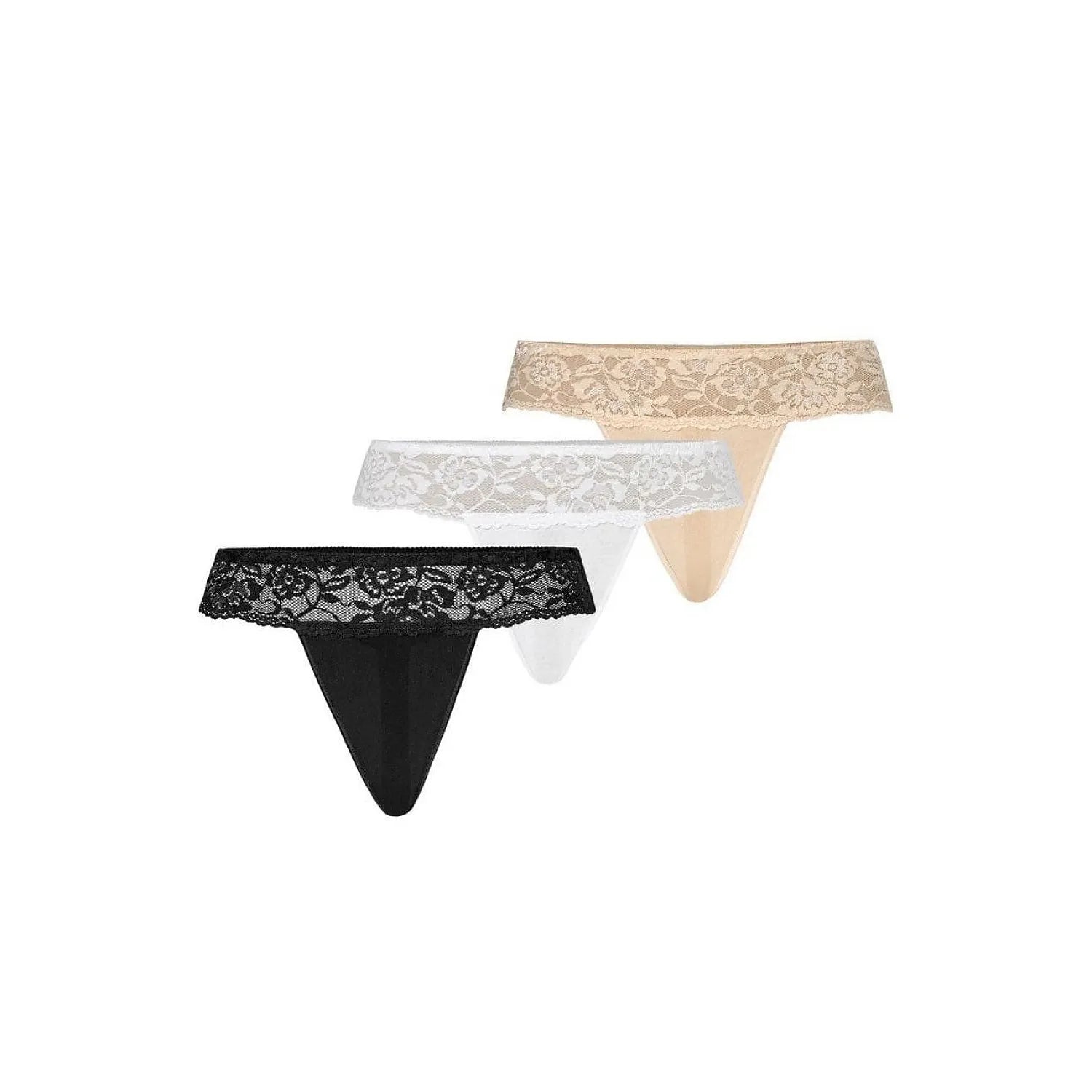 ensemble trois strings dentelle florale délicate sans coutures nylon élasthanne confortable discret invisible multitailles coupe échancrée