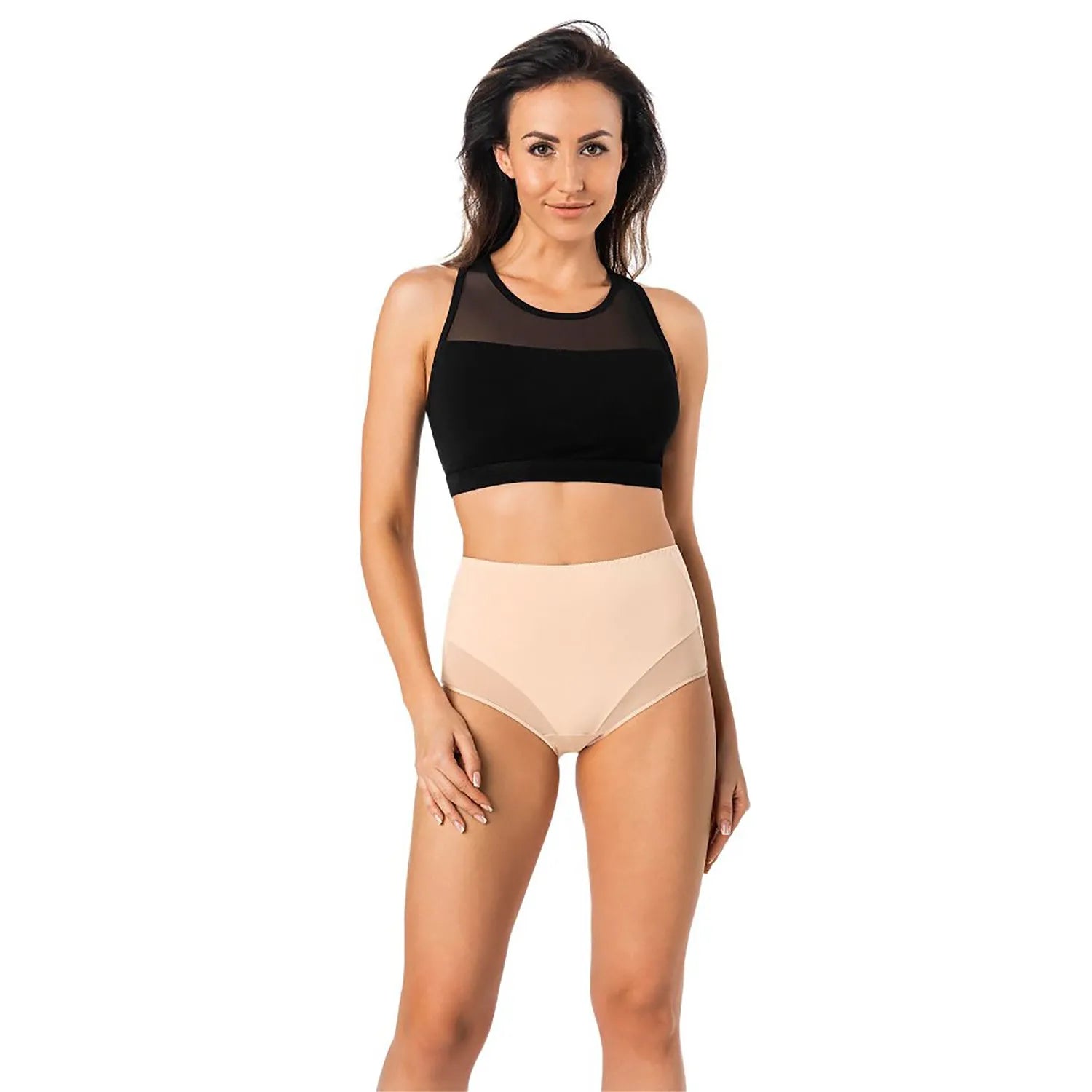 Culottes taille haute beige sans coutures, confort coton élasthanne, modèle Teyli, lot de trois pour femmes.