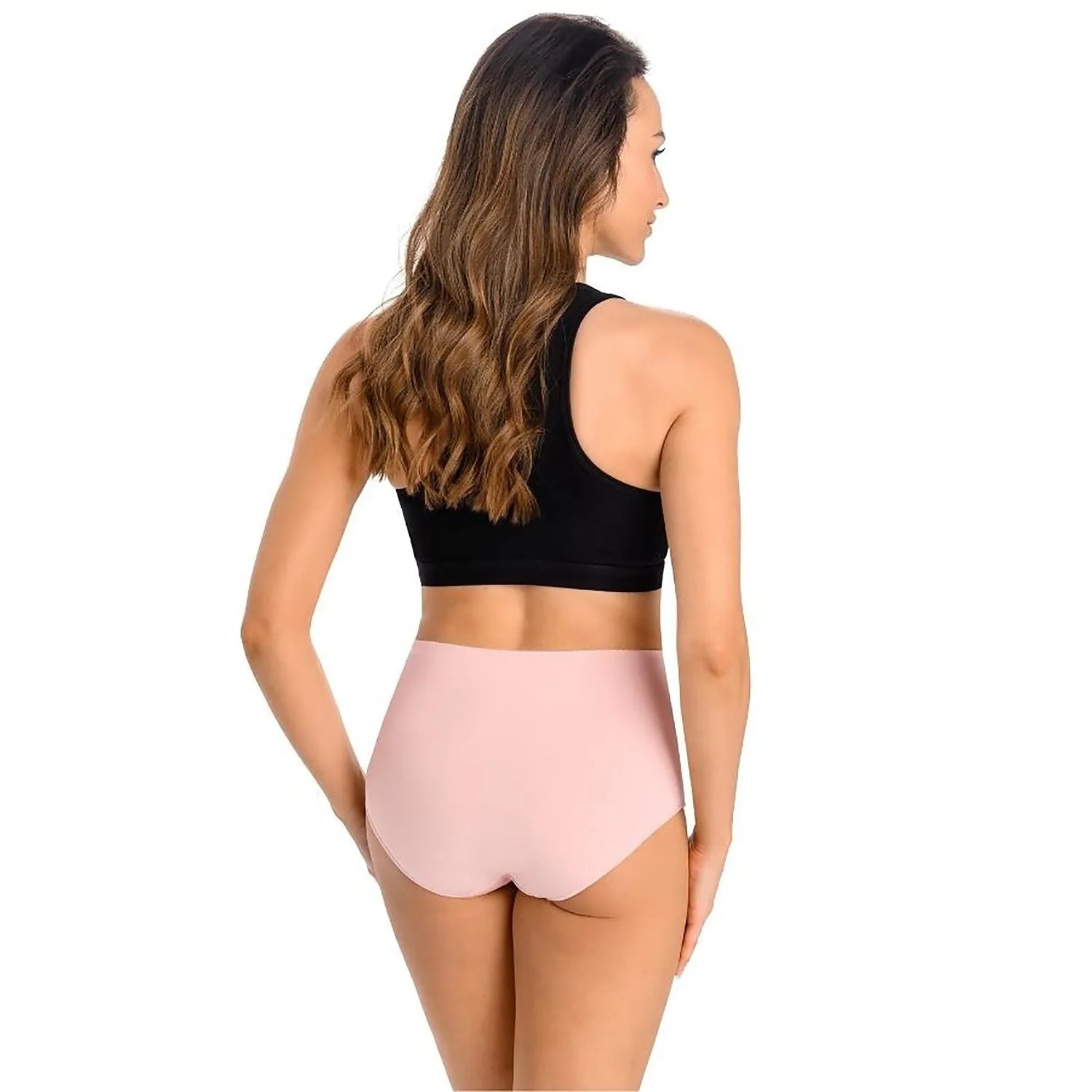 Culotte Teyli 182871 rose taille haute, design classique, coton Lycra, confort et élégance, vue arrière sur mannequin.