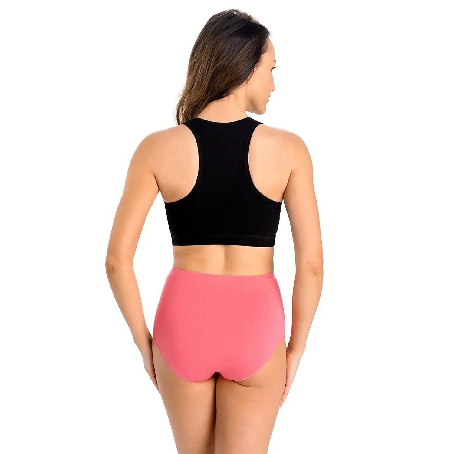Culotte taille haute corail en coton lycra, design élégant, bandes fines, hypoallergénique, confort quotidien.