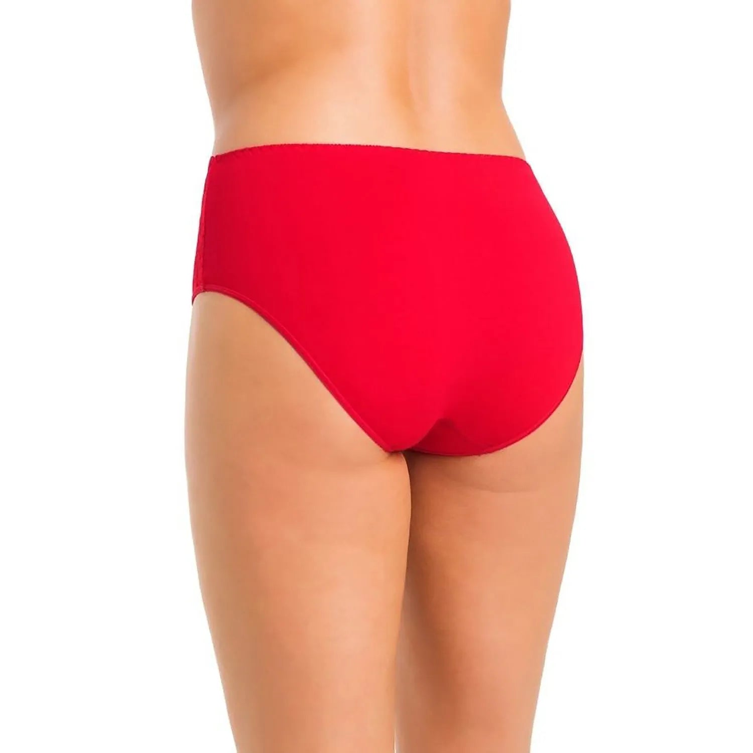 Culotte taille haute rouge en dentelle florale, coton extensible, élégante et confortable, doublure douce et opaque.