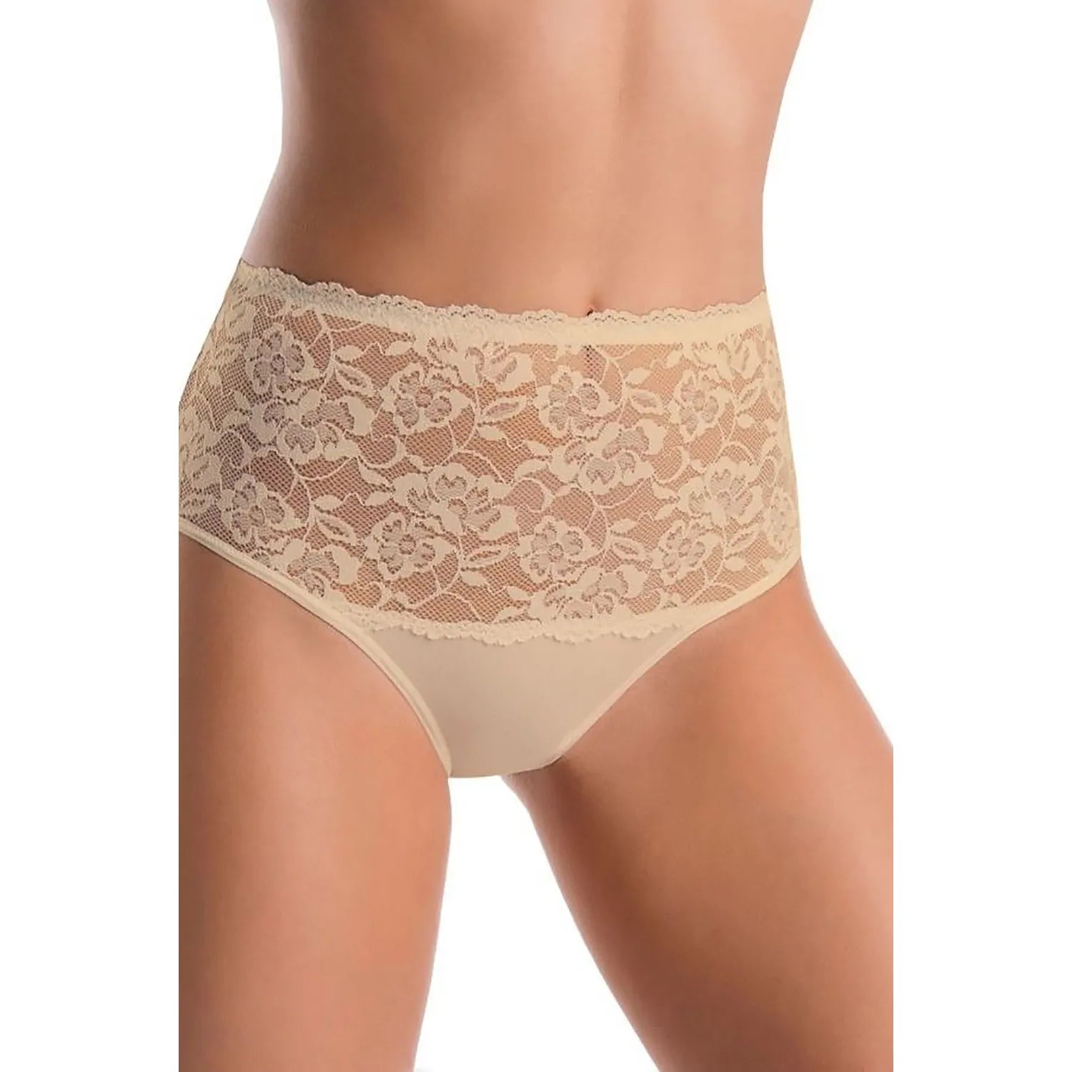 Culottes高 taille dentelle florale en coton et Lycra femme beige confort gainant lingerie sexy discrète bien-être intime
