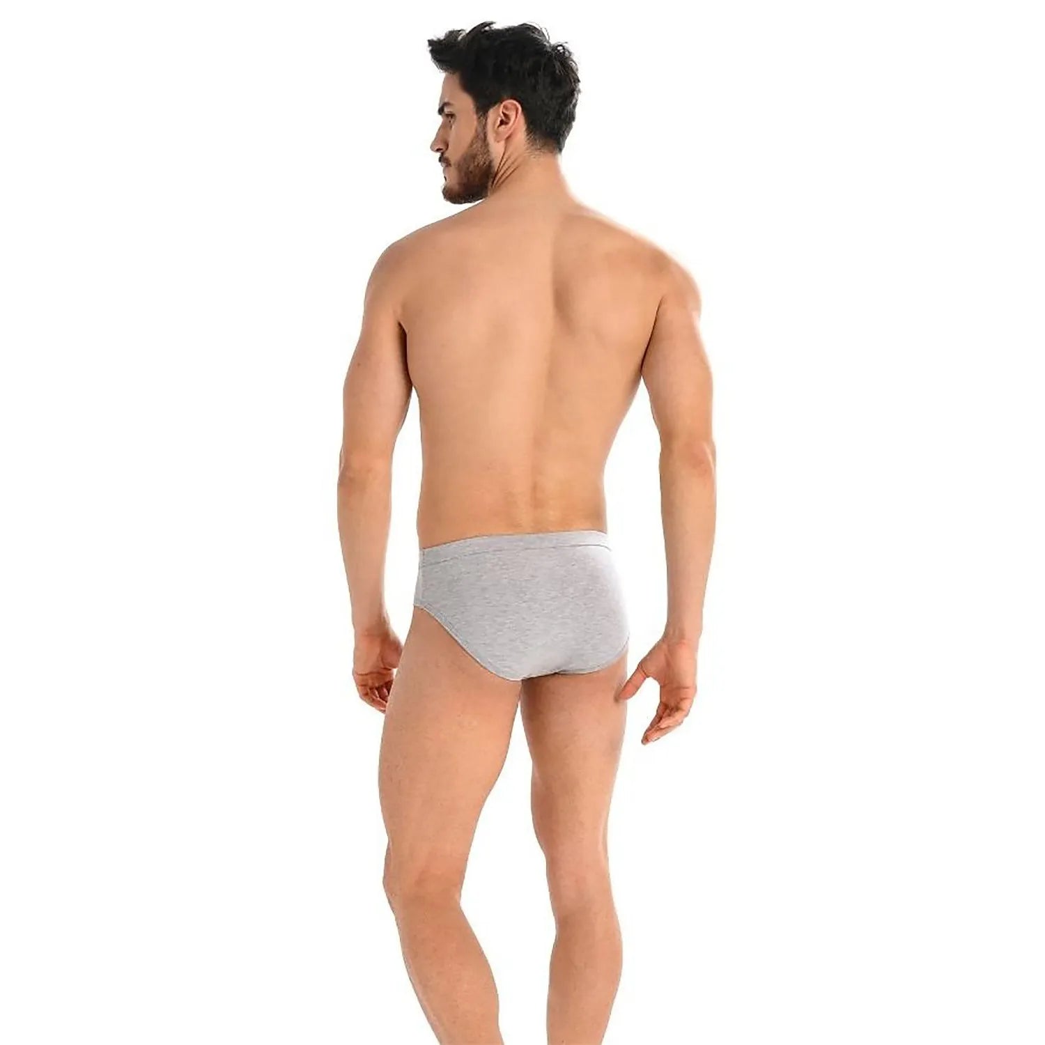 Slips hommes Teyli 182953 gris, design épuré, ajustement confortable, coton 95%, pack économique de 3, vue arrière.
