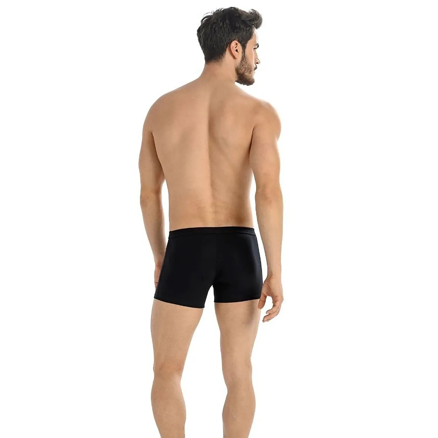Boxers homme noirs en coton élastane, taille élastique, ajustement confortable, vue de dos, modèle classique.