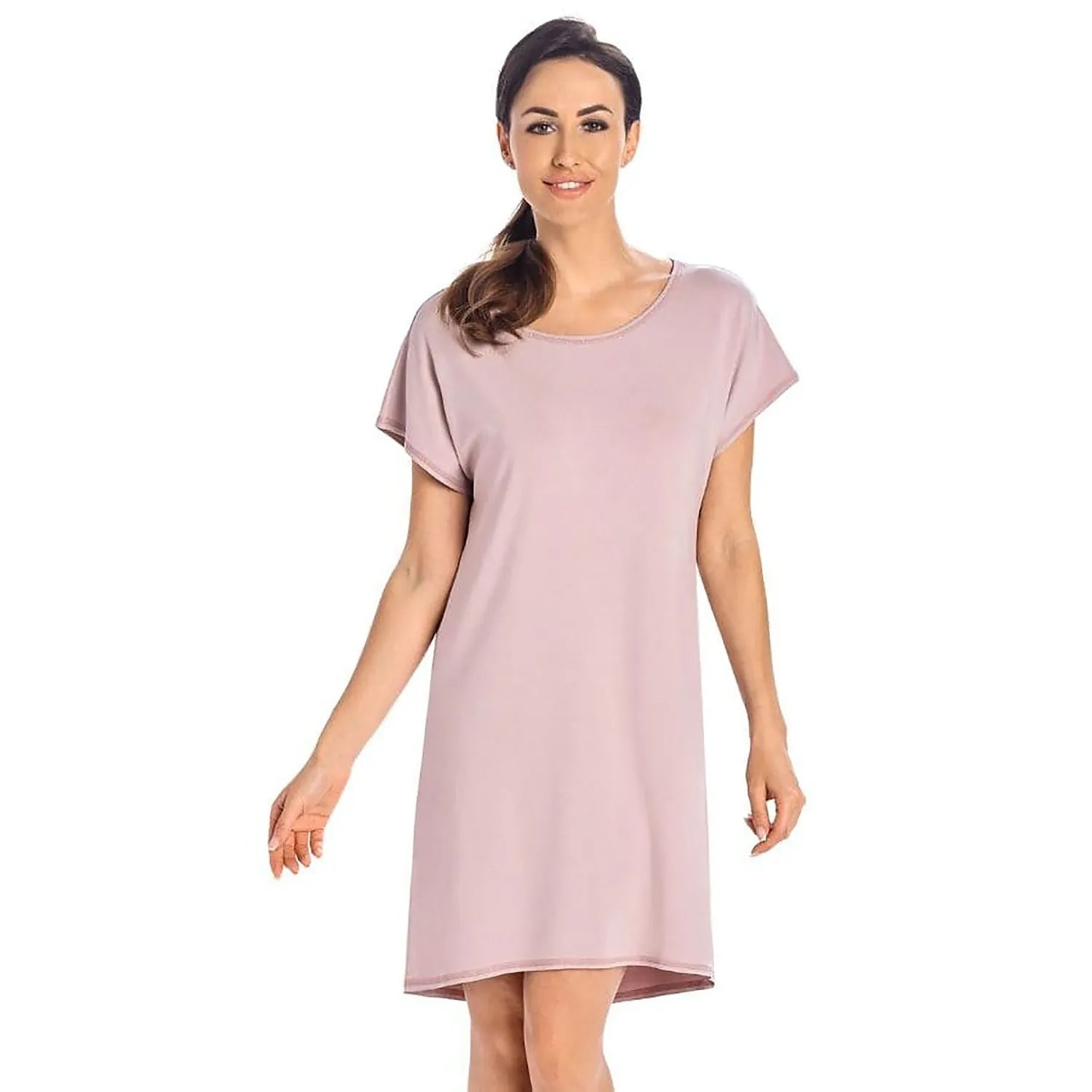 Chemise nuit élégante viscose douce cacao femme confort sommeil ample genou manches courtes col rond respirante hypoallergénique durable lavable