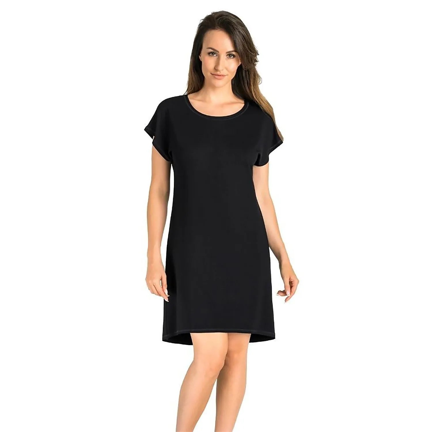 Chemise de nuit en viscose respirante pour femme, modèle 183084 Teyli, confort nocturne, style classique, manches courtes raglan, couleur noire, bien-être intime, lingerie douce