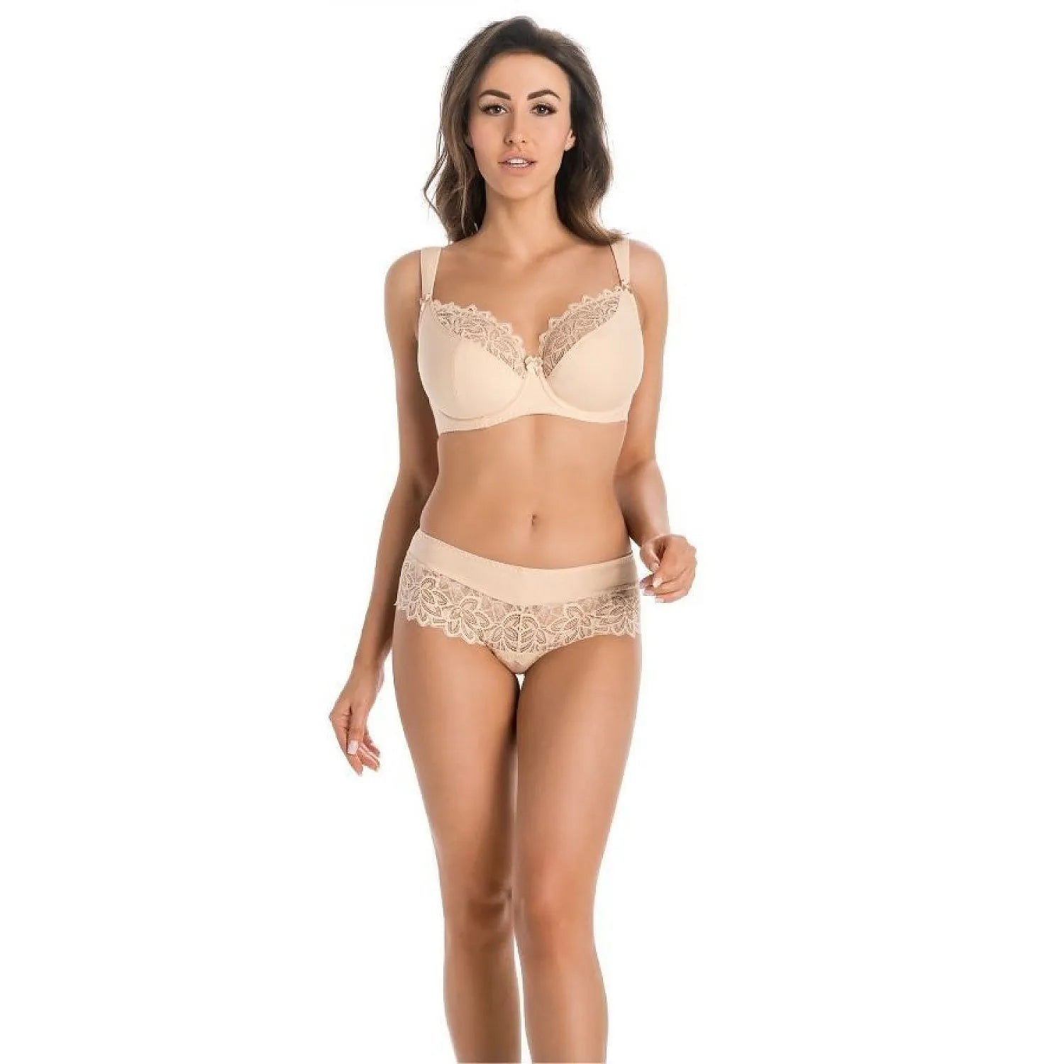 culottes brésiliennes Teyli modèle 183252 dentelle écoexclusive coton doux beige naturel invisible sous vêtements blancs côtelé bas élastique confort ajusté