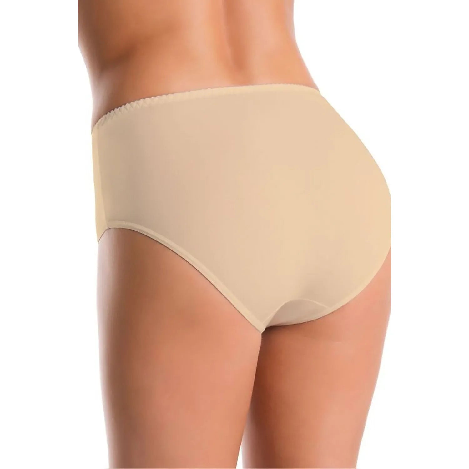 Culotte taille haute beige sans couture, coton doux et extensible, vue arrière, confort et discrétion assurés.