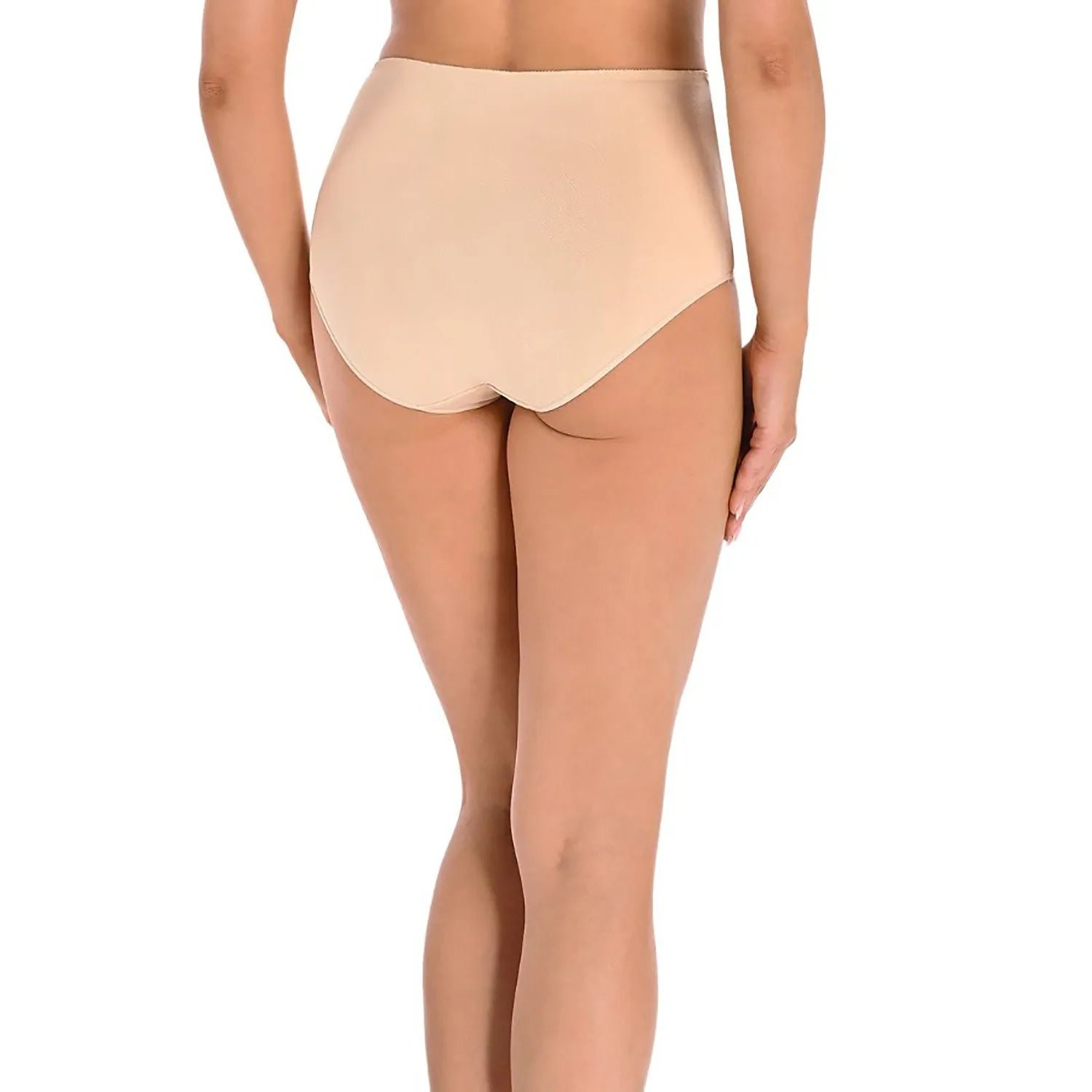 Culotte gainante chair taille haute, effet sculptant, bande mesh transparente, confort optimal, lingerie féminine élégante.