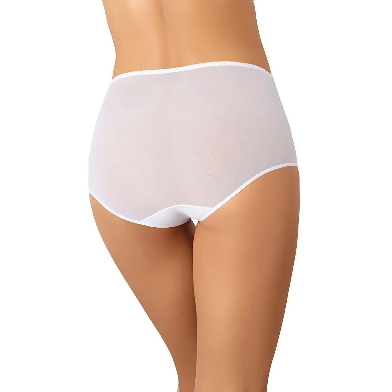Ensemble lingerie 3 pièces taille haute blanche, maille élégante, couverture moyenne, confort coton, élasthanne polyester.