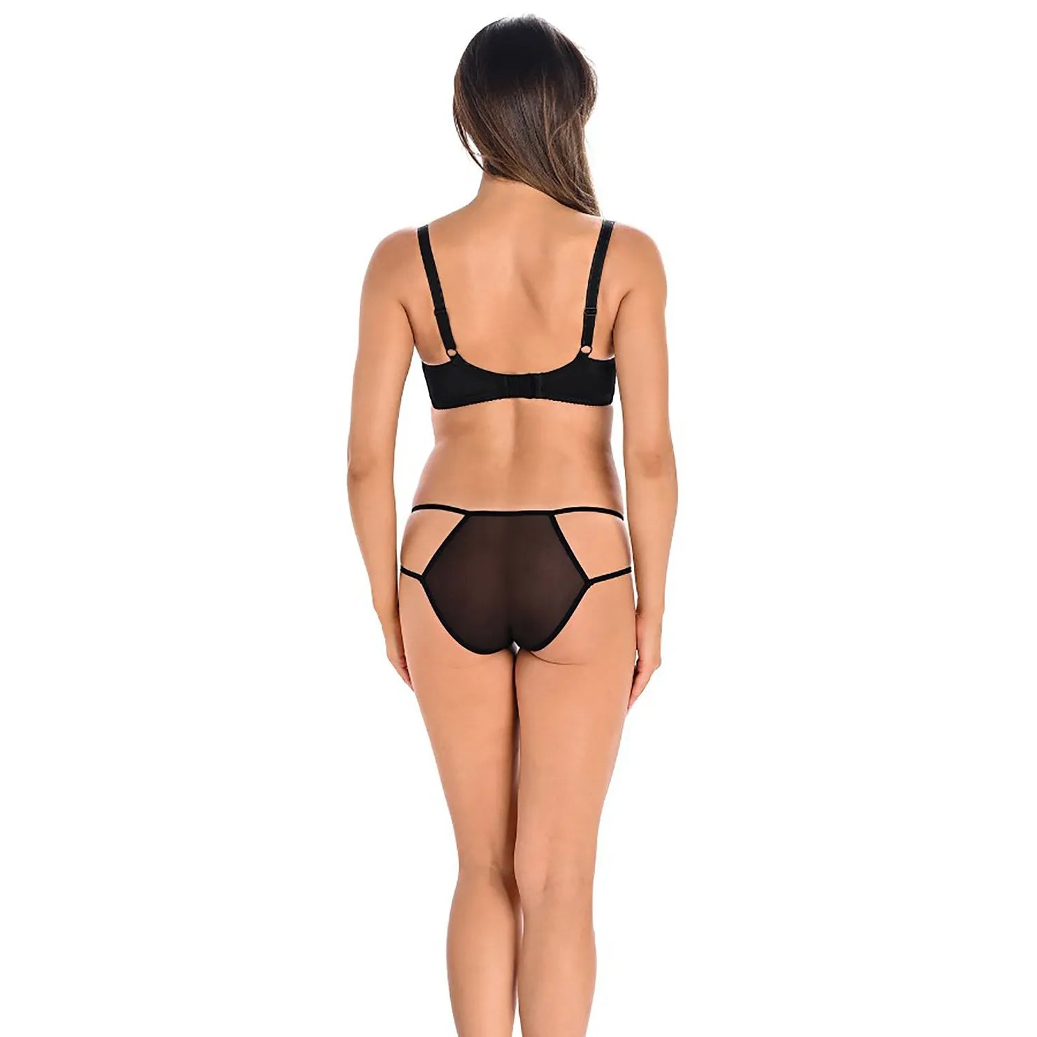 Ensemble lingerie noir Teyli, soutien-gorge balconnet et culotte découpes, maille transparente, taille S-XL.