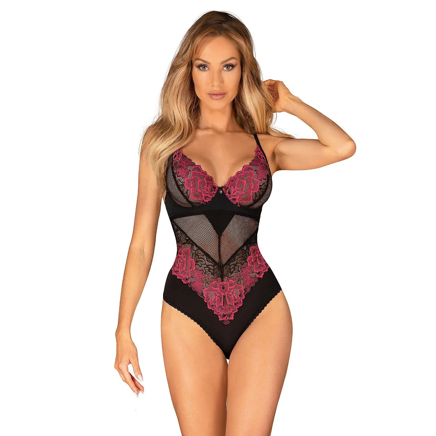 Body lingerie séducteur roses armatures bonnets élasthanne femme élégante