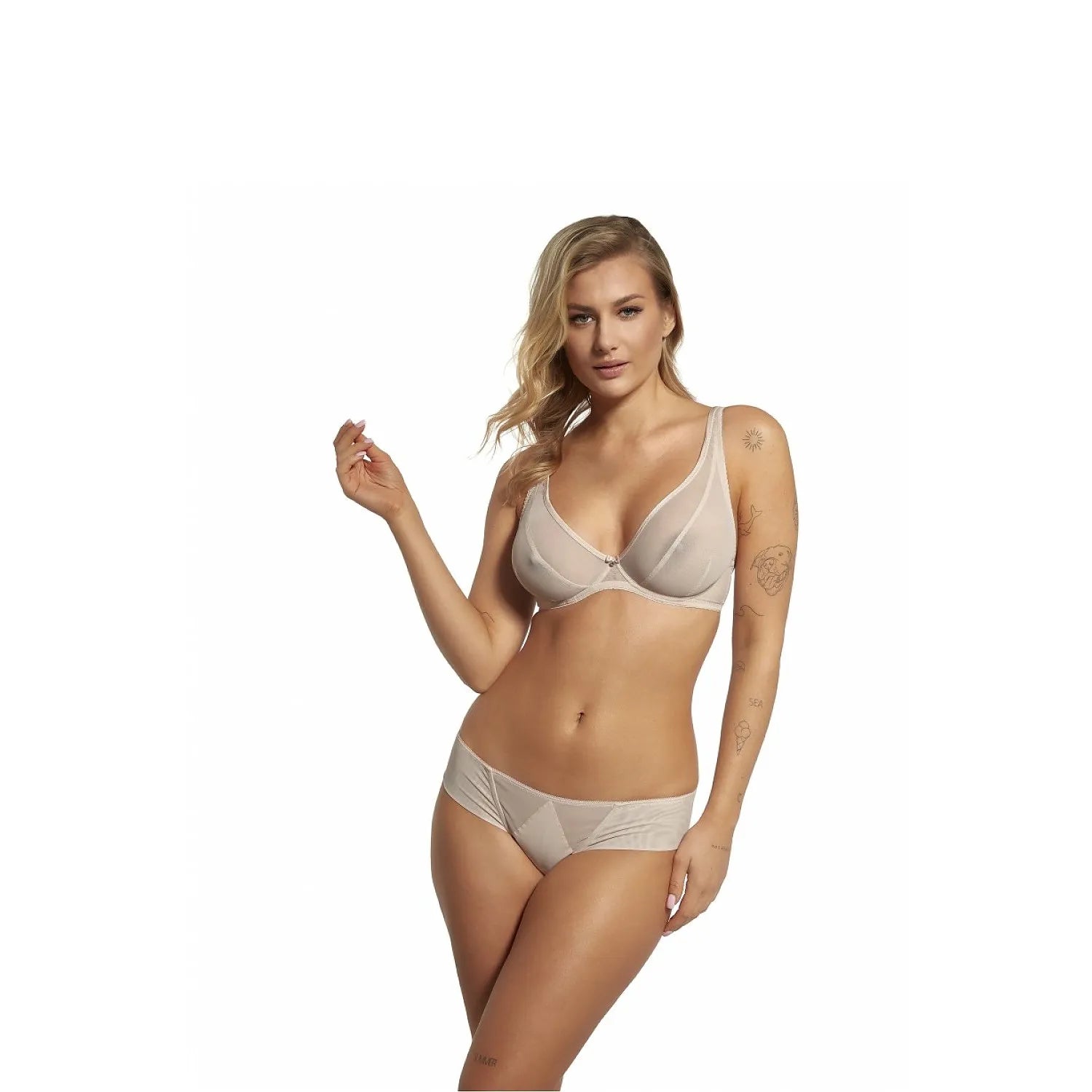 Culottes bikini classique beige Lupo Line 186291 maille transparente microfibre coton elastane polyamide taillehanche 36-42