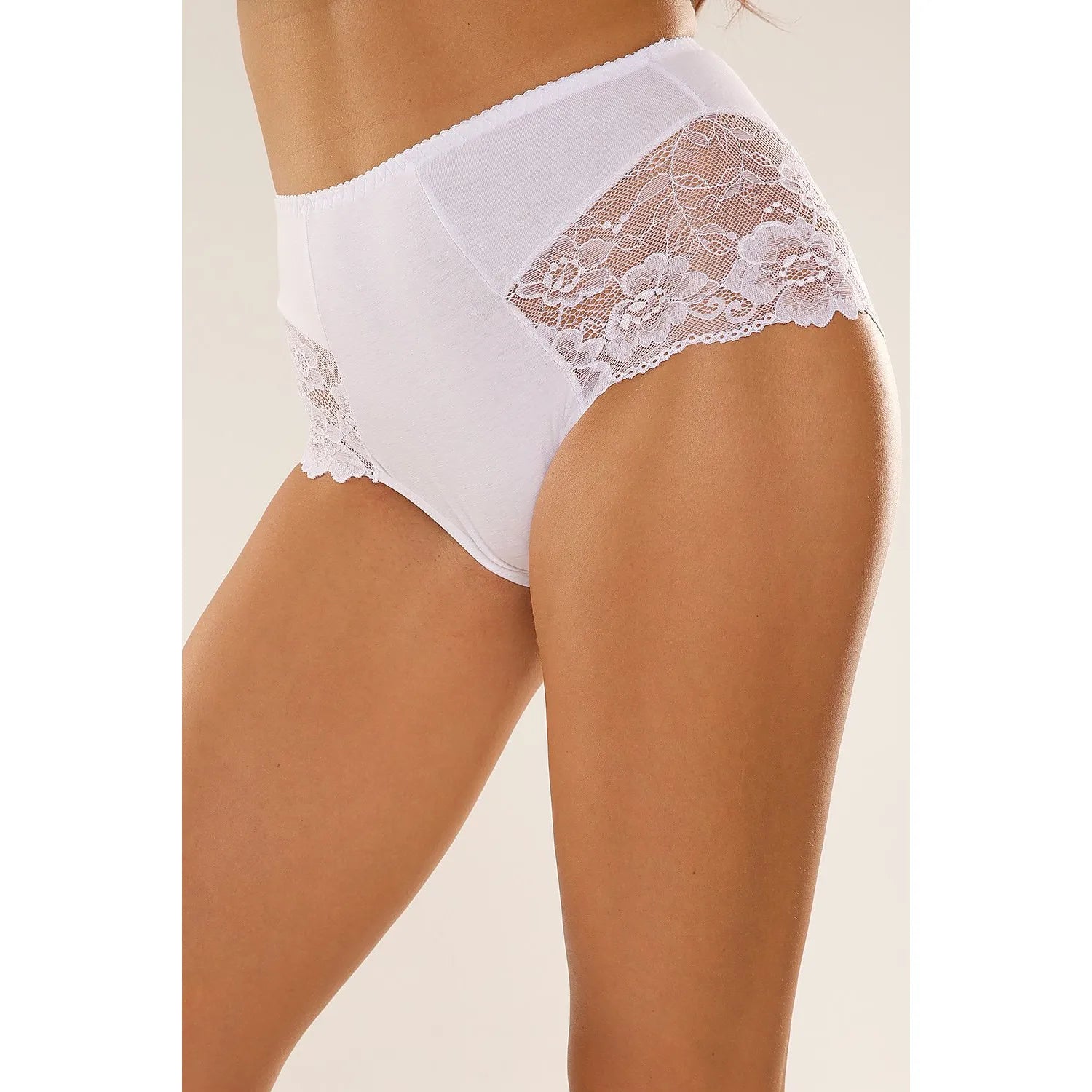 Culotte blanche Lafense 186853, taille haute, dentelle florale élégante, confort coton élasthanne, lingerie féminine.