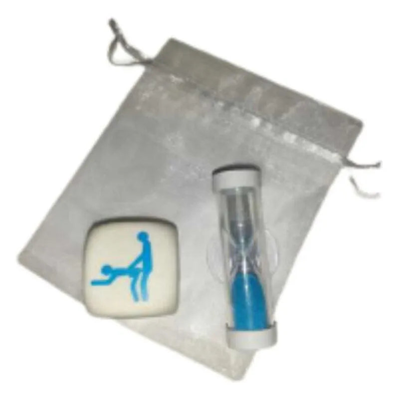 dés érotiques postures variées sablier deux minutes 25 millimètres blanc sac soie transparent portable ludique intime