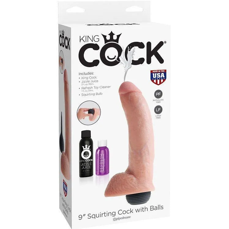 Gode réaliste 23cm éjaculant, silicone médical veineux, ventouse solide, sans phtalates, couleur chair, nettoyant inclus.