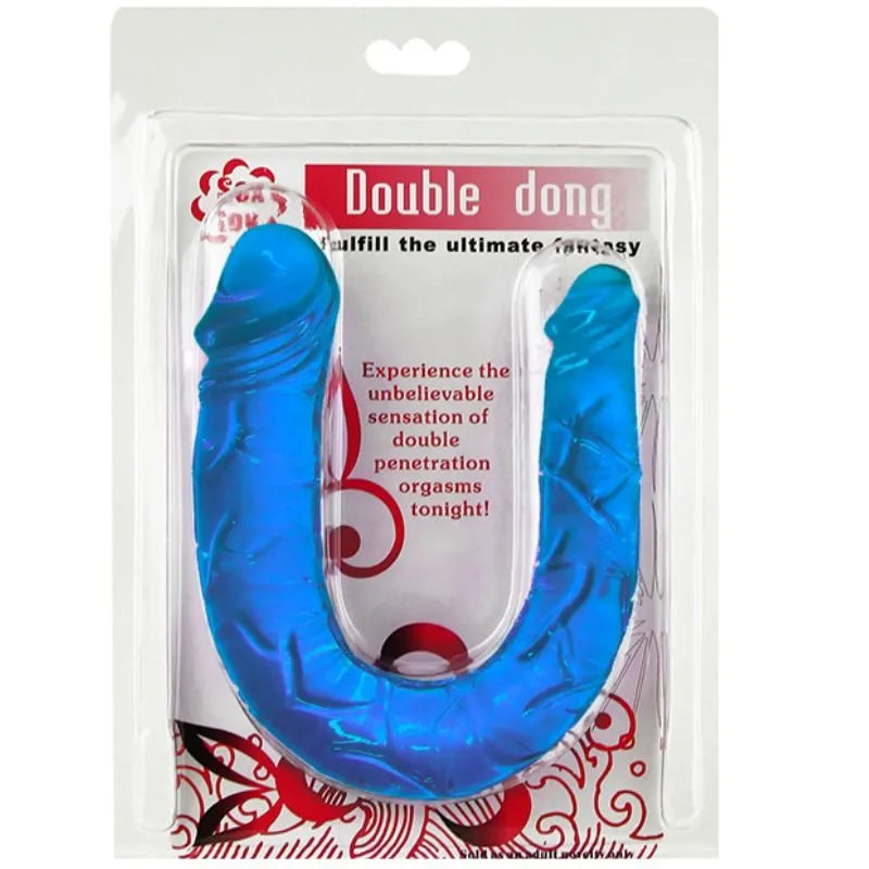 Double gode translucide bleu TPR, texture veinée réaliste, longueur 30,5 cm, largeur 2,5-4 cm, stimulation intense.