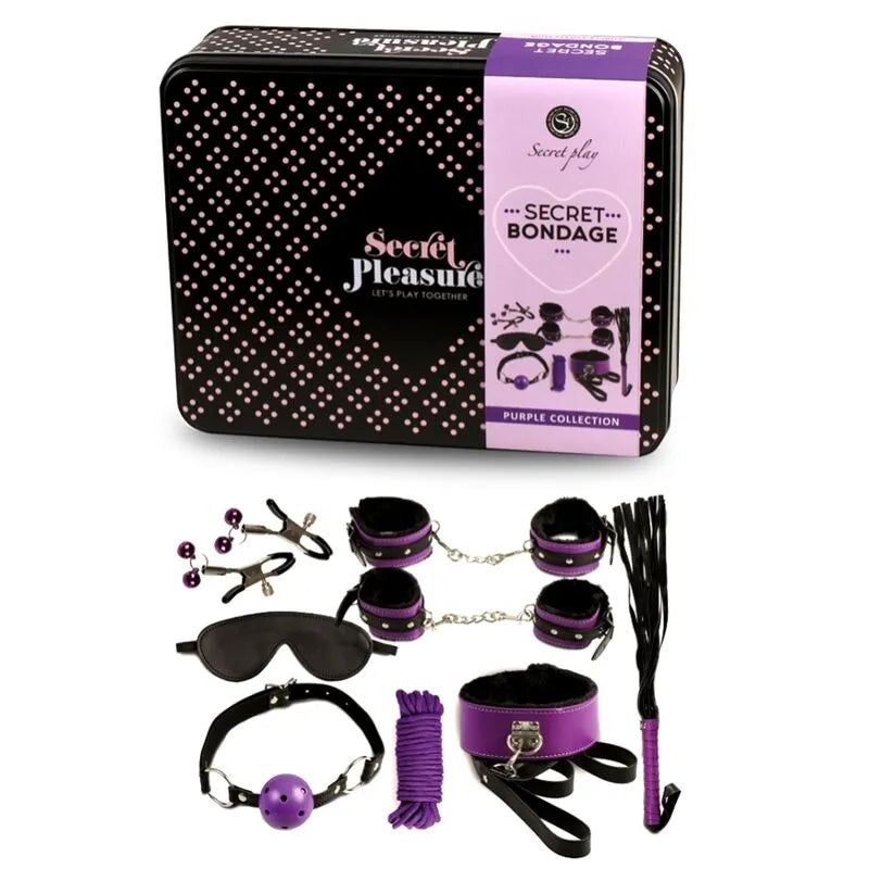 Ensemble bondage noir en cuir synthétique avec fouet, menottes, bâillon, corde 10m, masque; accessoires BDSM sécurisés.