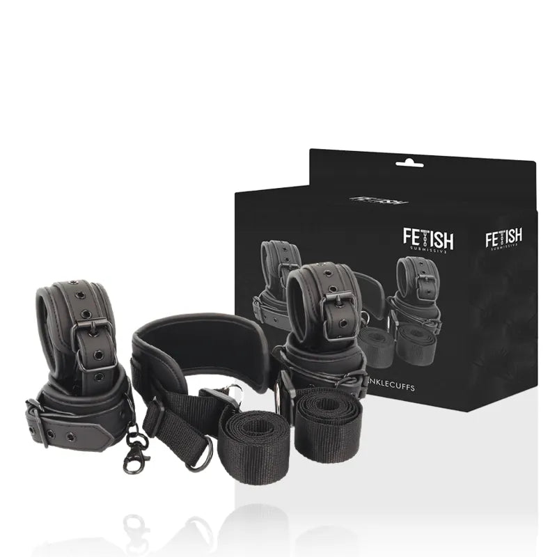 ensemble contraintes BDSM vegan réglable harnais cervical rembourré néoprène lanières ajustables poignets chevilles maintien sécurisé confort durable éthique