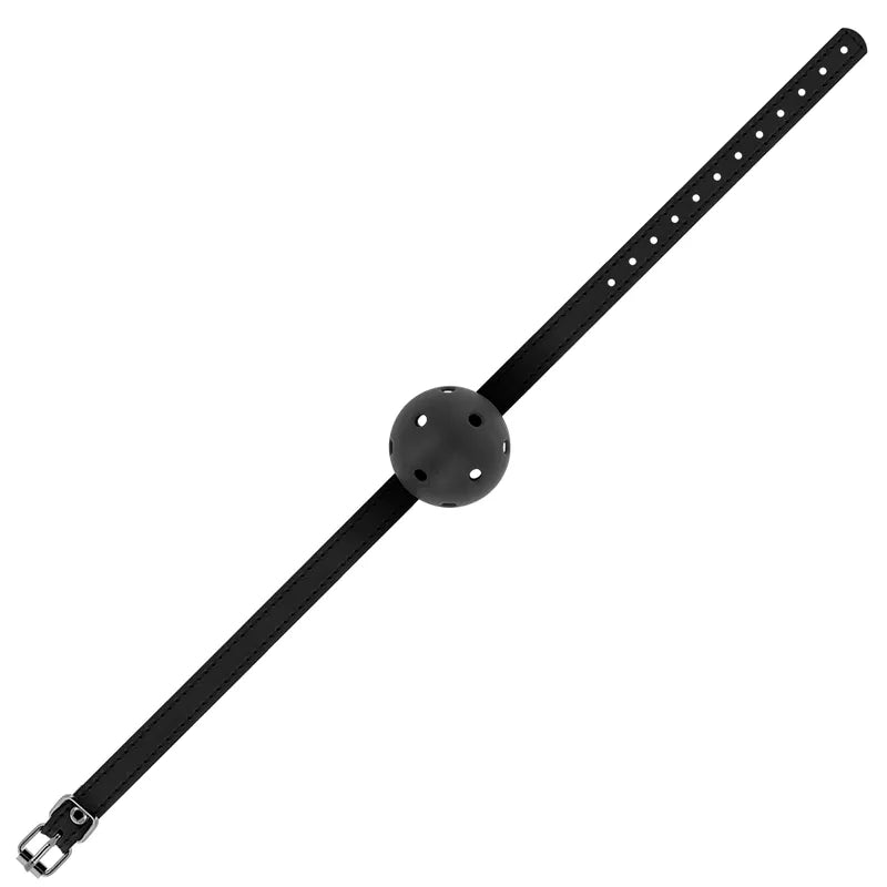 Bâillon boule noir Ohmama avec sangle ajustable, accessoire sensuel pour couples, exploration multisensorielle.