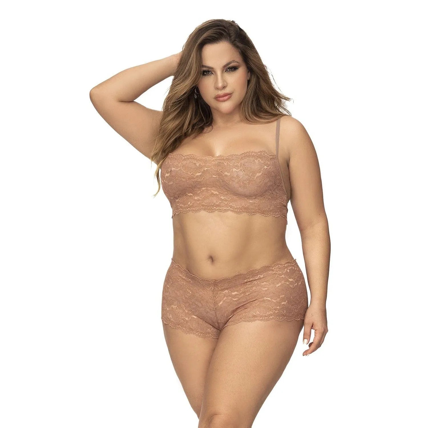 ensemble lingerie grande taille dentelle rouge Mapalé mini bustier bretelles réglables shorty galbe soutien confortable sensualité élégance douceur sexy moulant