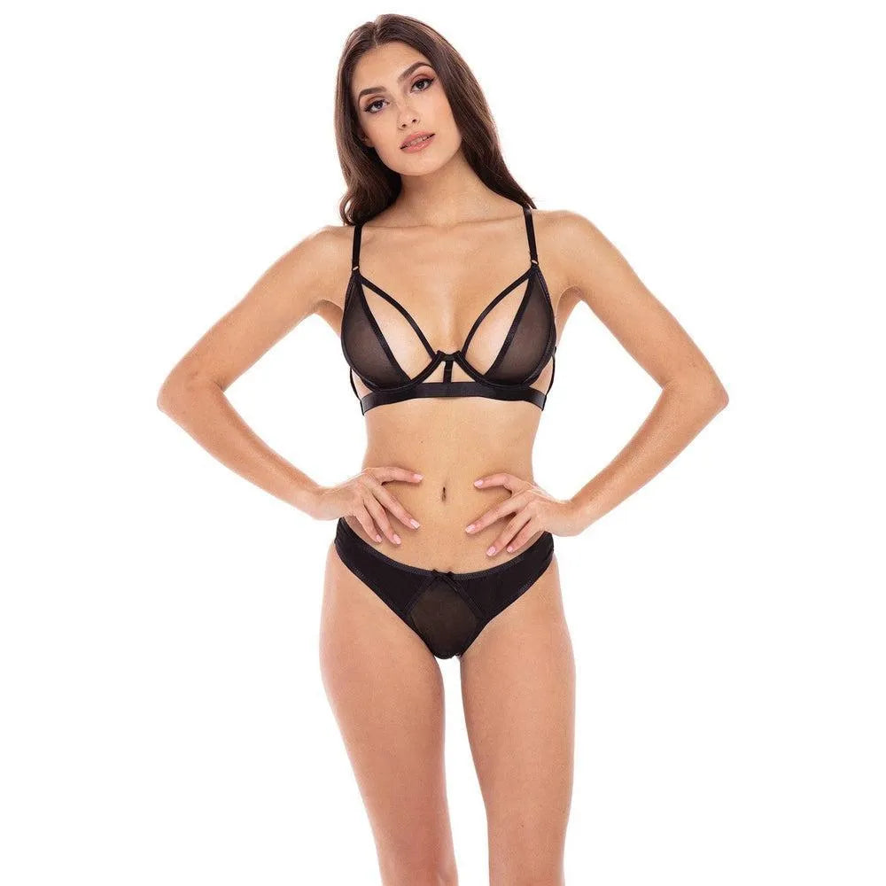 Ensemble lingerie résille noire armatures maintien optimal soutiengorge bretelles croisées réglables culotte assortie confortable respirante élastique séduisante intemporel