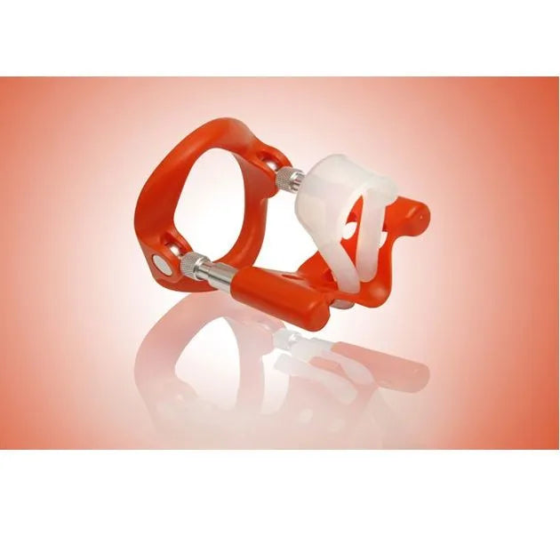 Extenseur pénien Andropenis Mini rouge en acier inoxydable et aluminium chirurgical, design ergonomique pour petits pénis.
