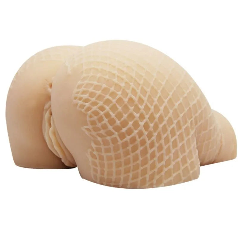 Fessier Sextoy réaliste en TPR beige, texture peau, deux orifices, stimulation érogène, facile à nettoyer.