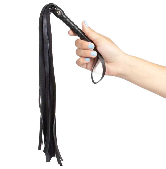Fouet BDSM cuir synthétique élégant frangé raffiné léger portable 44cm maniable confortable doux sensuel coquin sécurisé