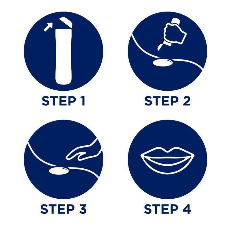 Icônes bleues illustrant les étapes d'application du gel massage hydratant baies sauvages 200ml.