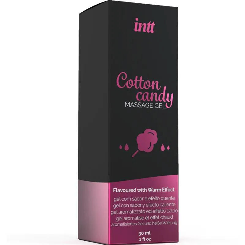 Gel intime barbe à papa 30ml, flacon noir et rose, arôme gourmand, effet chauffant, massage sensuel et oral.