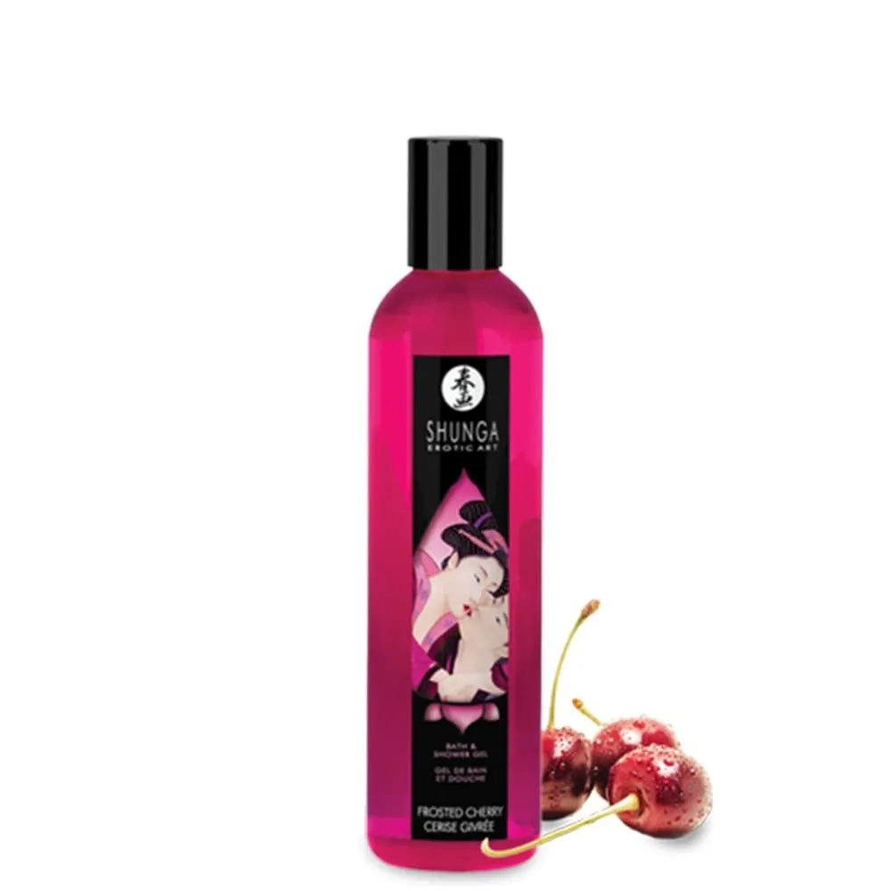 gel douche aphrodisiaque comestible cerise shunga sensoriel sensuel revitalisant enivrant gourmand onctueux moussant hydratant nourrissant huiles végétales vitaminée non irritant
