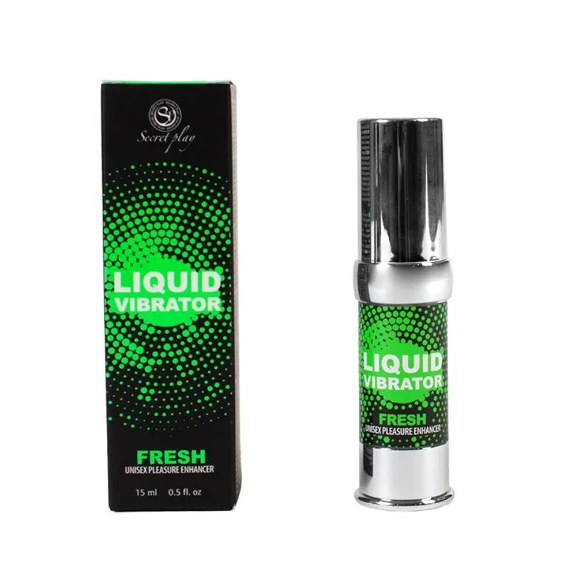 Gel intime stimulant effet froid menthe, flacon 15ml vert et argent, boîte noire avec motifs verts, unisexe, végétalien.