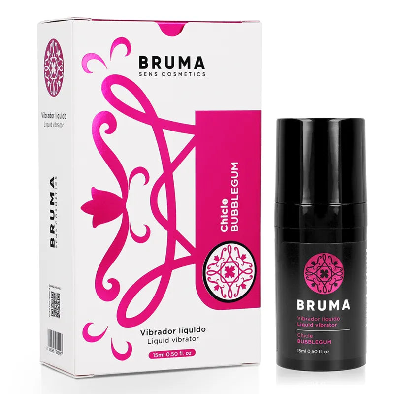 Gel intime vibromasseur liquide arôme gomme sucrée Bruma format voyage 15ml distributeur antigoutte ultraglissant application douce tenue prolongée sensations vibrantes